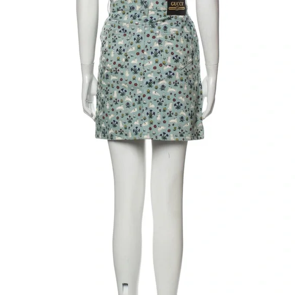 NWOT Gucci printed skirt denim xs 38 blue printed floral bunny coquette - Picture 3 of 9